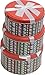 Christmas Tins for cookie, candy or other gifts, round nested, 3 sets of 3, 9 tins included; bulk variety pack (Snow & Stripes) (Snow & Stripes)