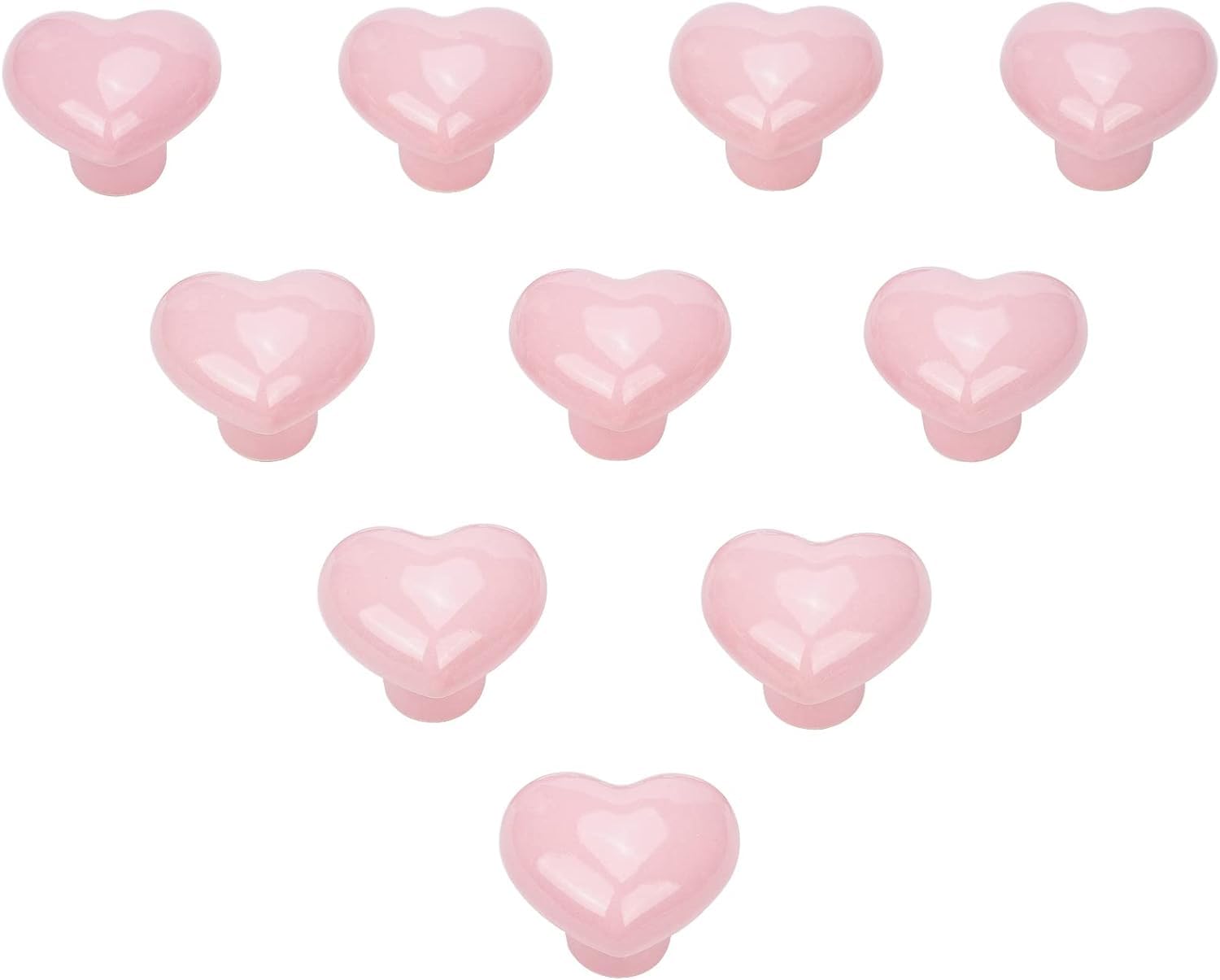 Noosverl 10 x Love Heart Shape Door Pull Knobs Pink Cabinet Knobs Ceramic Heart Shape Cupboard Furniture Handles with Screw Wardrobe Handles for Child Bedroom Bathroom Kitchen