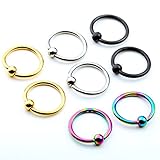 PiercingJ 8pcs 6-12mm Stainless Steel Captive Bead Ring CBR Hoop Helix Tragus Ear Lobe Earring Nose Ring