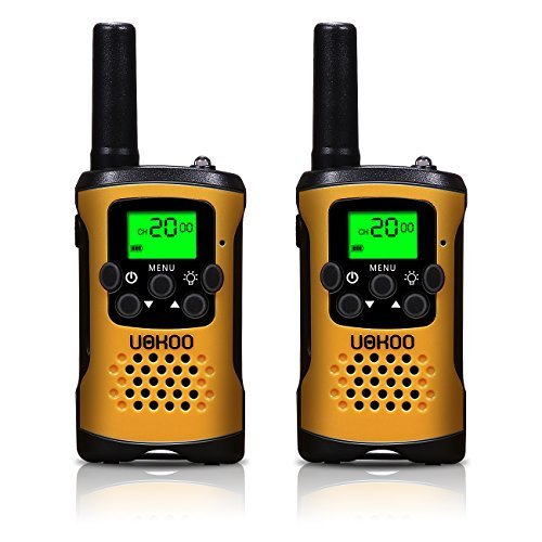 Kids Walkie Talkies, UOKOO 22 Channels and Back-lit LCD Screen (up to 6KM in open areas) Walkie Talkies for Kids (1 Pair) Yellow T48