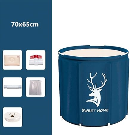 MQW Estilo Japonés Baño De Bañera De Barril Adulto Baño Plegable Bañera Engrosamiento del Hogar Plegable De Cuerpo Completo Adultos Bañera Portátil Barriles De Aislamiento Badfaß con Tapa,Azul