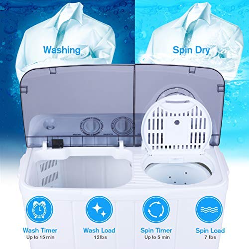 image for SUNCOM Washing Machine, Portable Mini Compact Twin Tub Washer Spin Dry
