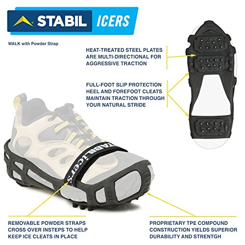 STABILicers Walk with Powder Strap, Snow and Ice Traction Cleats for Shoes and Boots, Made in USA, Blue, Size MD