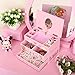 SONGMICS Ballerina Music Jewelry Box for Little Girls 3 Drawers Lovely Rabbit and Fox Pink UJMC004