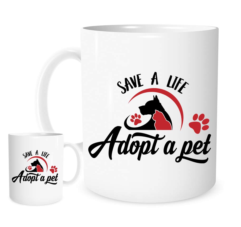 Save a Life Adopt a Pet Mug – Dog & Cat Silhouette Rescue Gift – Animal Lover Coffee Cup – Pet Adoption Awareness Present for Volunteers, Shelters & Pet Parents