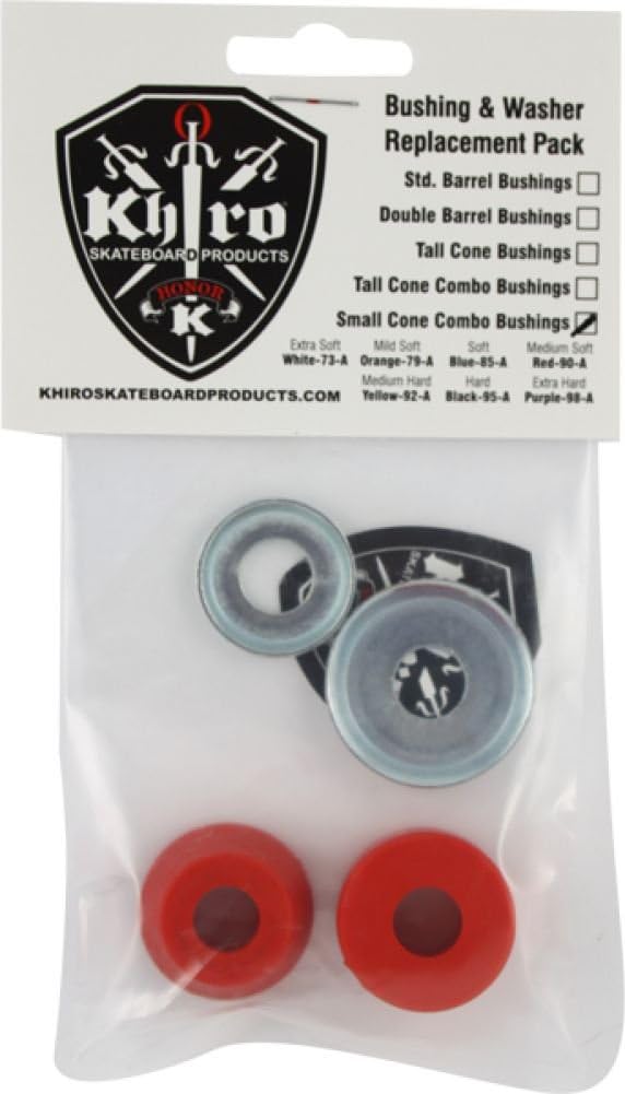 Khiro Small Cone Large Barrel Bushing Wash Kit 90a Medium Red Skateboard Bushings