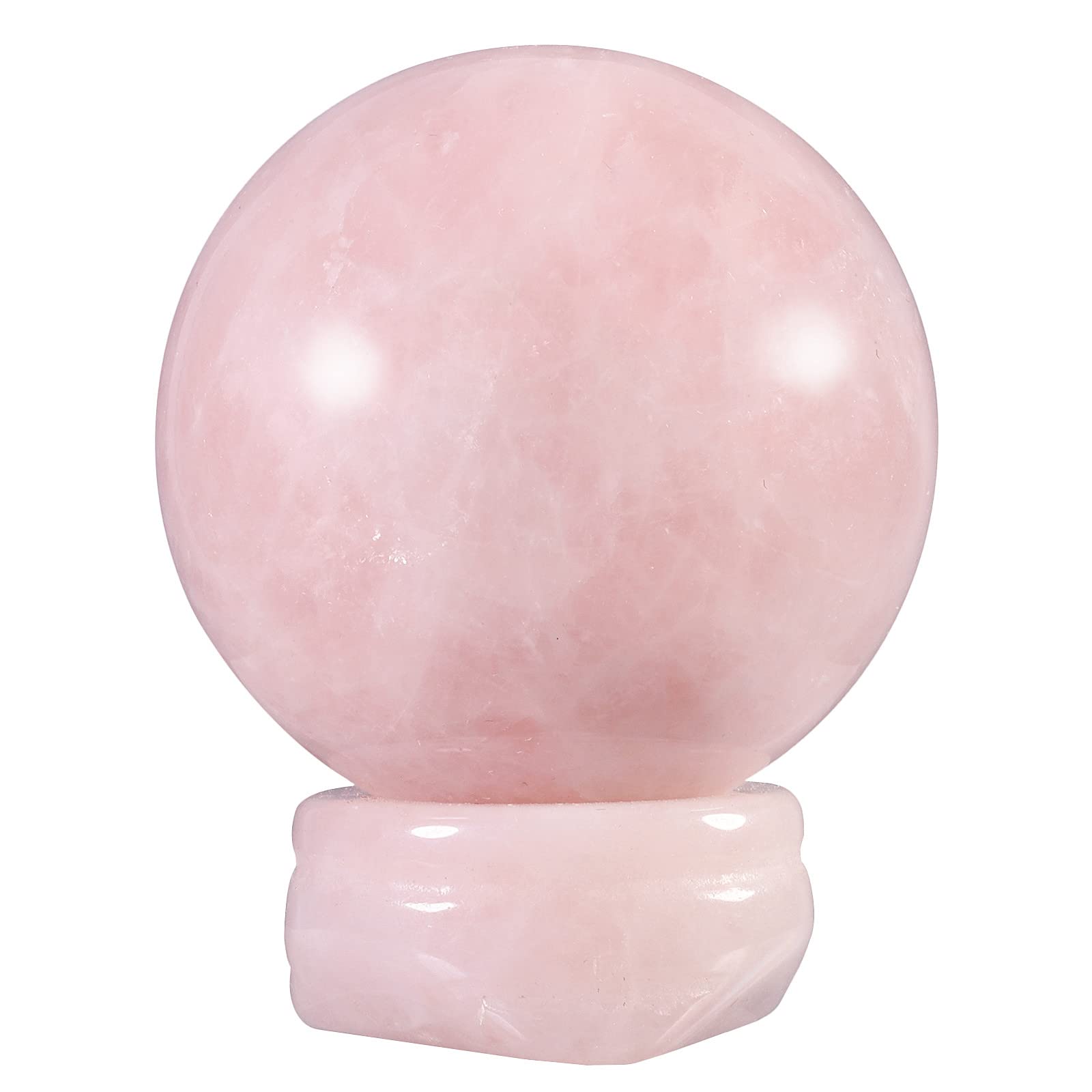 Nupuyai Rose Quartz Crystal Ball Stone with Stand for Reiki Chakra Healing, Carved Polished Sphere Stone Spiritual Ornament Home Office Decor