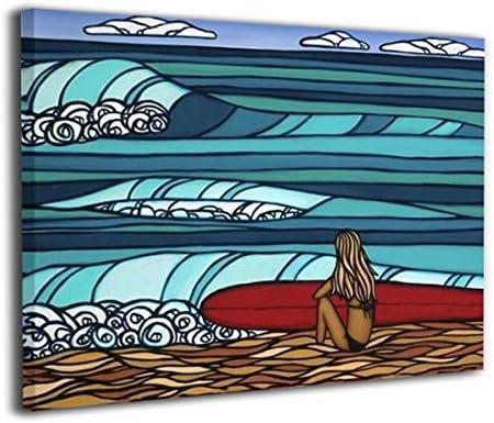 Maxwellmore Surfer Girl Surfboard Wall Decor Canvas Wall Art - Original Designed Painting Pictures On Canvas Poster Print Modern Gallery Wrapped Artwork Ready to Hang for Home Decor 16"x20"