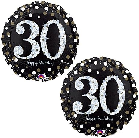 Happy 30th Birthday Party Balloons - Black, Gold and Silver (2 Pack)