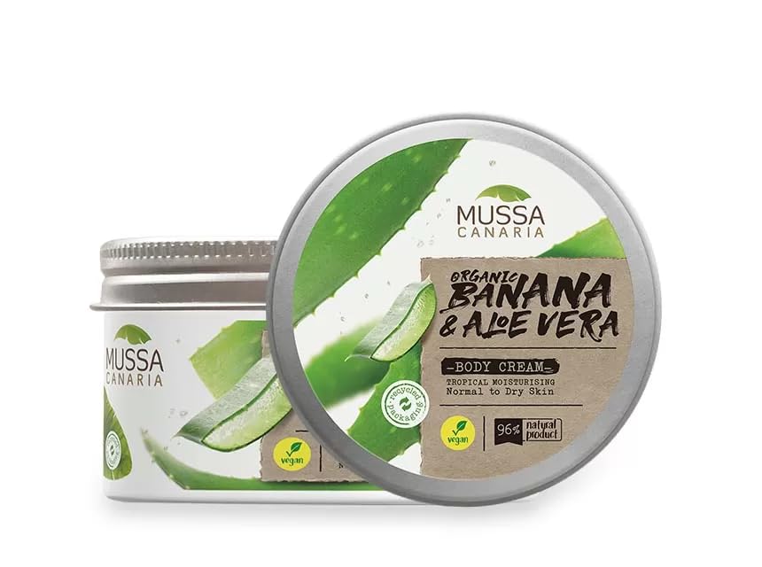 Mussa Canaria Organic Natural Body Butter For Dry Skin With 100% Aloe Vera, Banana - Coconut Oil, Shea Butter, Sensitive Skin, Moisturise, Protects Skin - All Natural Paraben Free 300 ml