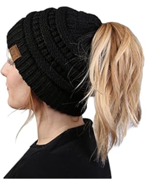 FunkyJunque Funky Junque’s BeanieTail Womens Ponytail Messy Bun Beanie Solid Ribbed Hat Cap