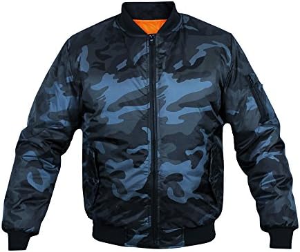 New Men's Military Black Green Camo Army Flight Pilot Bomber Jacket (XL, Navy)