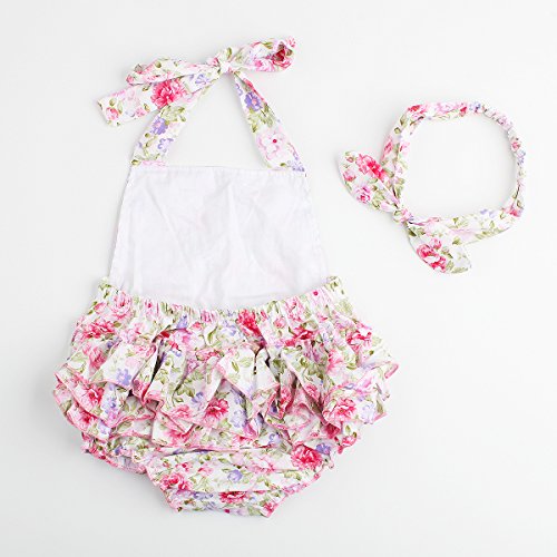 Baby Girls 2pcs Sets Cotton Ruffles Romper Outfits Clothes (L:24Months, Pink Peony)