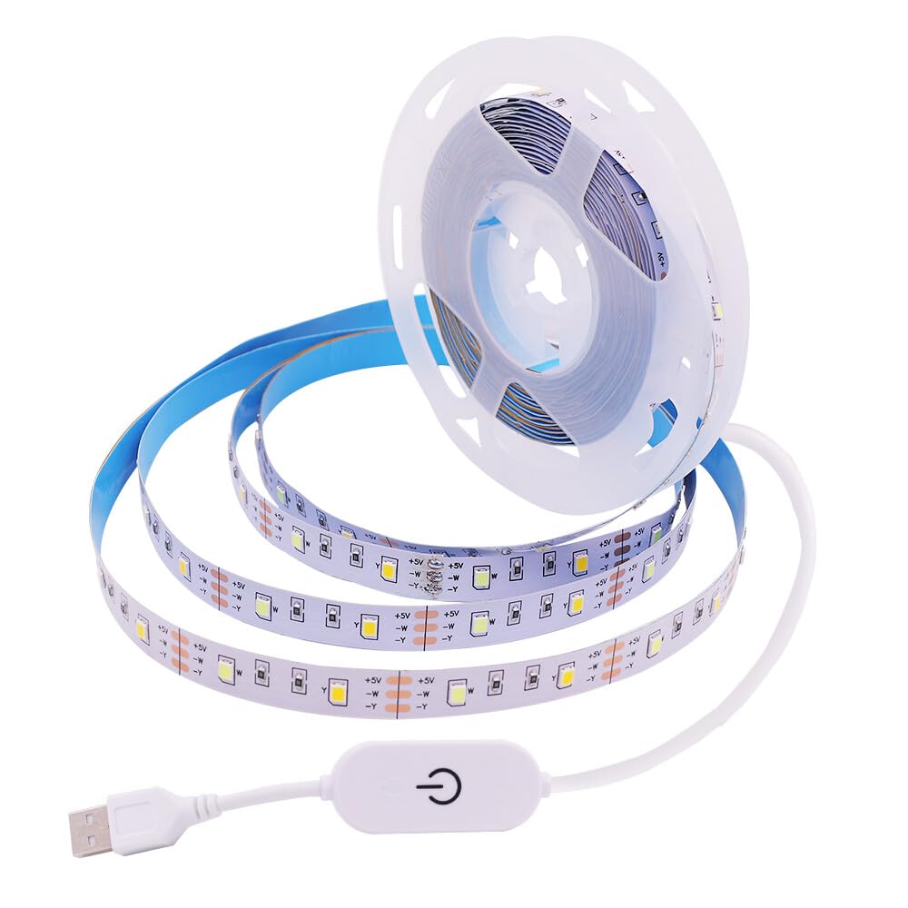 Wisada 5V Dimmable USB COB LED Strip [4M, White + Warm White], USB Powered, 48 LEDs/M Cuttable Flexible FCOB LED Fairy Light CRI85+, Home/Store Decoration