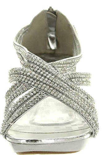 DELICACY Womens Angel-41 Rhinestones Embellished Strappy Sandals,Silver,7