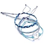 CHoppyWAVE Bracelets 3Pcs/Set Multi-Layer Women Rope Boho Beach Anklet Handmade Sea Wave Bracelet - Blue