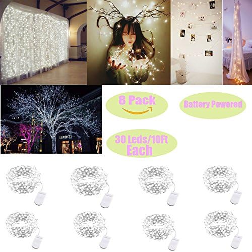 CETIM 8 Pack Fairy String Lights, 10ft 30 Micro Starry LED String Lights, Battery Powered Copper Wire Lights Firefly Lights Leds LED Moon Lights for Garden, Patio, Wedding, Christmas Party and Holiday