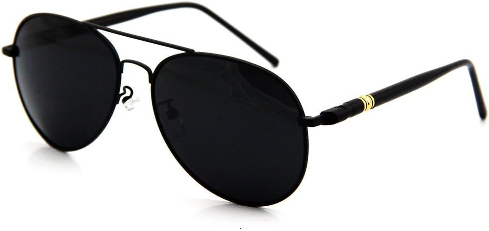 AEVOGUE Men's Polarized Sunglasses Aviator Cylindrical Temple Black Frame Black Lens UV400