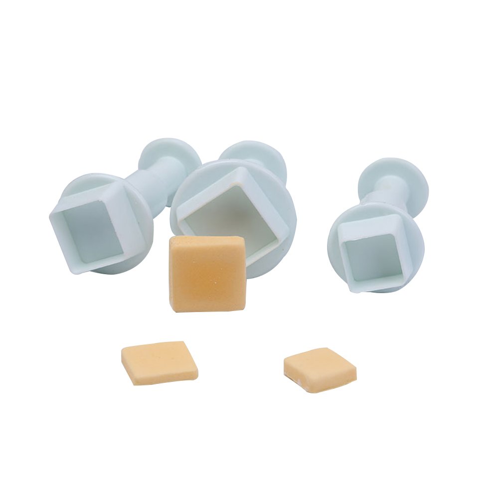 KALAIEN 3Pcs Square Plunger Cutters Set Fondant Sugarcraft Decorating Cutters Tools-Tiny(0.6")
