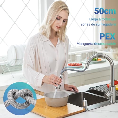 APPASO Grifo de Cocina, Níquel Cepillado de Acero Inoxidable SUS304 Mezclador para Fregadero, Grifos para Fregadero de Cocina de Alto Arco Llaves para Fregadero de Cocina con Placa de Cubierta