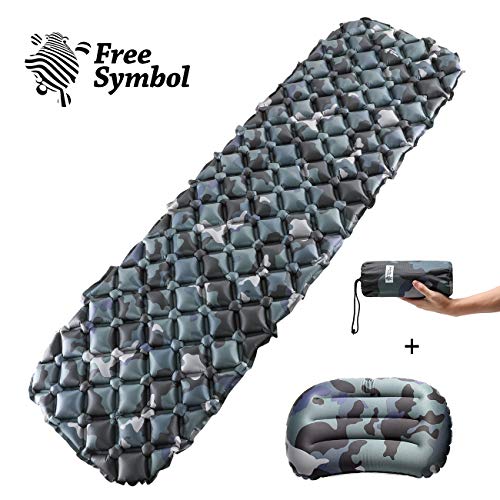 Inflatable Sleeping Mat Ultralight Sleeping Pad Camping Mattress with Pillow, Inflatable Roll Mat,Lightweight Compact Air Pad, Portable Folding Inflating Single Bed for Hiking Hammock Tent Backpacking