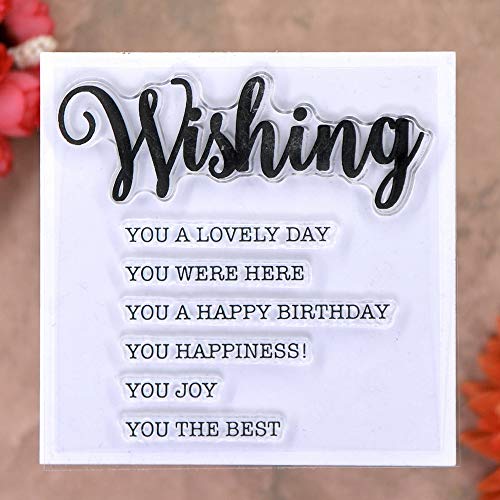 KWELLAM 4pcs/Lot Words Enjoy Wishing Welcome Thanks Stamp Rubber Clear Stamps for Photo Album Decorative Card Making and DIY Scrapbooking