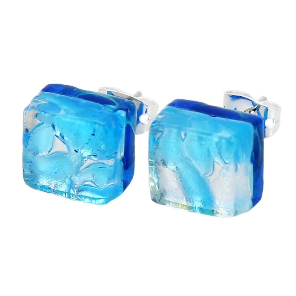 Glass Of Venice Murano Glass Venetian Reflections Square Stud Earrings - Aqua Silver