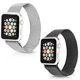 Tranesca Fully Adjustable watch band with Magnetic Clasp made of Top grade Stainless Steel for 42mm Apple Watch Series 3 2 1(2 pack, silver+black)