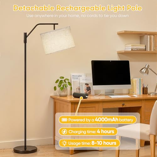 TaoFiaCo 168CM Rechargeable LED Floor Lamp for Living Room with Remote Control Beige – Modern Arc Lamp 3 Colour Temperatures – Floor Lamp for Bedroom Office – Includes LED Bulb