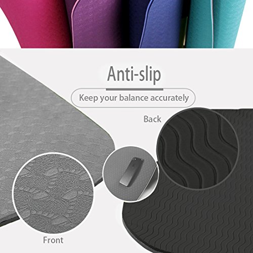 FARLAND Non Slip Yoga Mat with Carrying Strap - Eco Friendly TPE Workout Mat Exercise Mat,Anti-tear Hot Pilates Fitness Yoga Mat in Home & Gym (Grey Black)