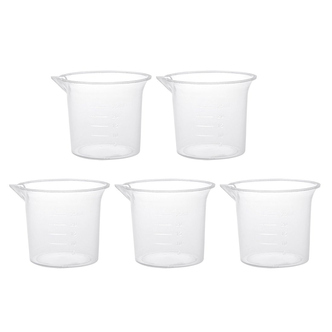 sourcing map Measuring Cup 25ml PP Plastic Graduated Beaker Transparent for Lab Kitchen liquids 5pcs