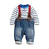 PanDaDa Baby Boys Pants Sets Striped T-shirt Top Jeans Bib Pants Overall Outfis