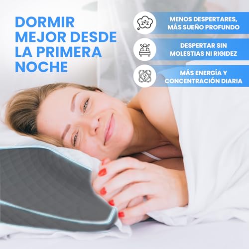 Tarleys - Almohada Cervical Nuca - Almohada Cervicales y Cuello - Almohada Viscoelastica Antironquido Ergonómica con Espuma de Memoria para Dormir de Lado - Alivia Dolor de Cuello y Espalda.