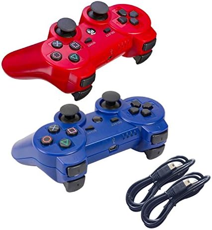 Kogoda Wireless Bluetooth Controller For PS3 Double Shock - Bundled with USB charge cord (Red and Blue)