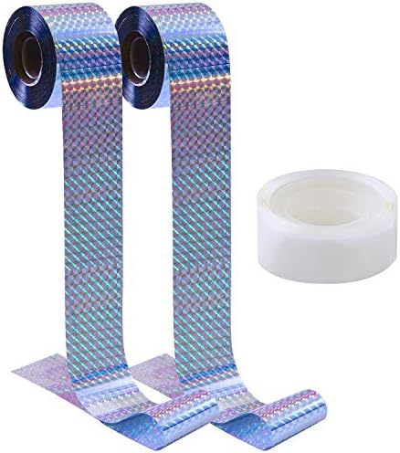 Keriber 2 Pack 700 Feet Long 2 Inch Width Bird Deterrent Reflective Scare Tape Double Sided Bird Repellent Tape for Home or Garden, 350 Feet Per Roll