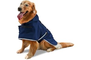 CRIDENG Dog Raincoats- Large Dogs Cold Weather Jackets Windproof Coat Reflective - Winter Dog Rain Coat Poncho with Dog Poop Bag Holders & Front Pocket- Size L to 4XL - Navy Blue- 2XL