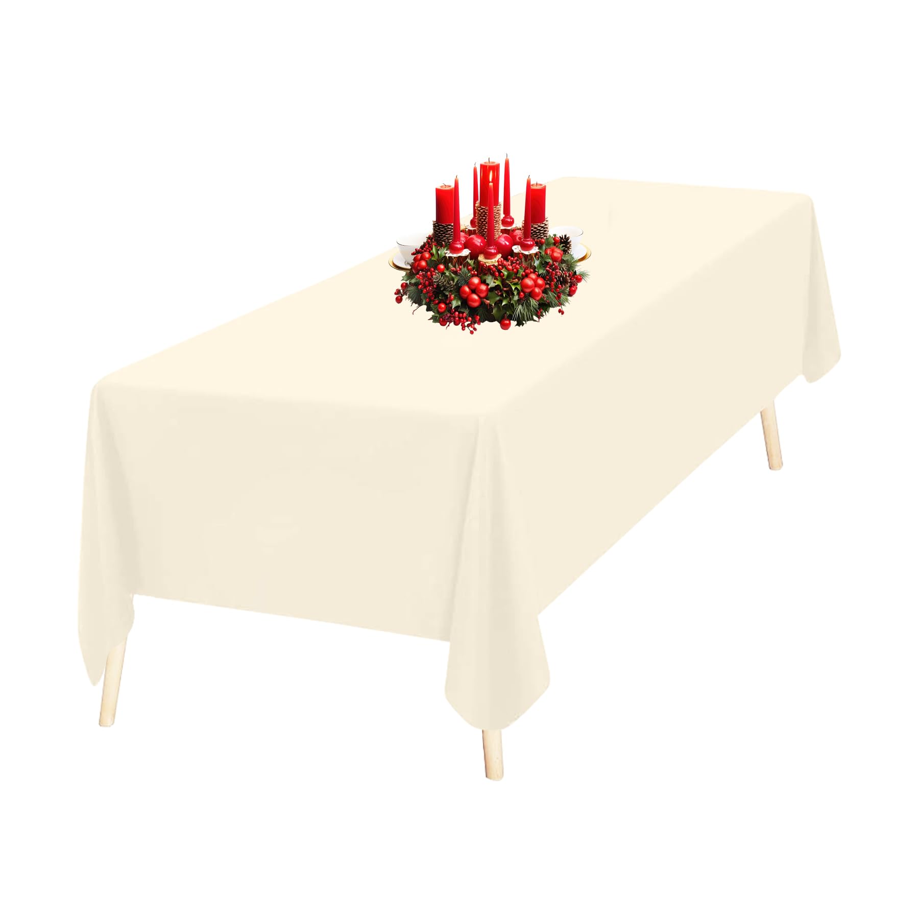 Trimming Shop 70" x 108" Rectangular Tablecloth Polyester Table Cover Protector Washable Rectangle Tablecloth for Holiday Dinner, Wedding, Birthday, Banquet Party Decoration, Ivory, 1pc — image 1