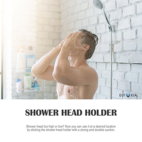 Eutuxia Universal Shower Head Holder Bracket. Removable & Adjustable Vacuum Suction Cup Wall Mount
