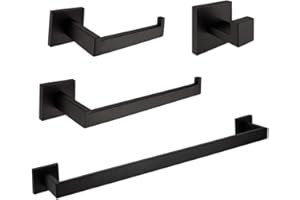 VELIMAX Premium Stainless Steel 4 Pieces Bathroom Hardware Accessories Set Wall Mounted Towel Bar Set, Matte Black, 23.6-Inch