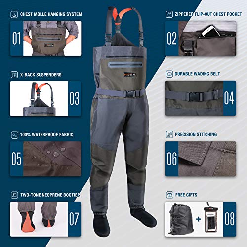 HISEA Fly Fishing Chest Waders Breathable Stocking Foot Wader Without