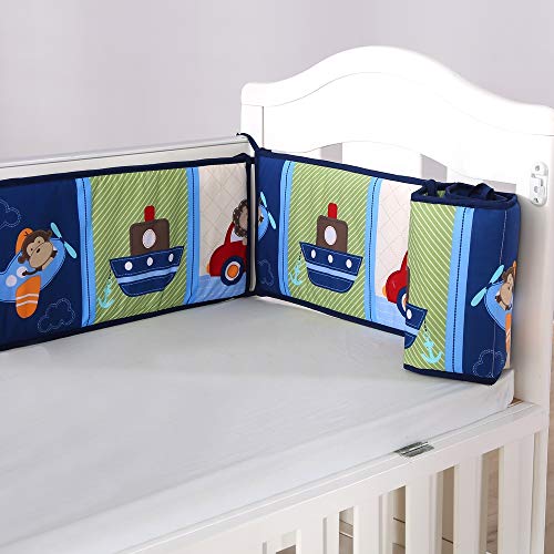 Wowelife Baby Crib Bumpers Blue Breathable Baby Bed Bumper Pads 4 Piece Cars and Plane for Baby Boys and Girls(Blue Airplane) - Thumbnail 4