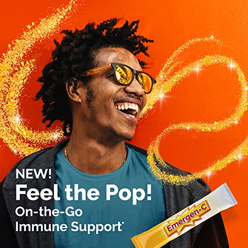 EMERGEN-C CRYSTALS, ON-THE-GO IMMUNE SUPPORT SUPPLEMENT WITH VITAMIN C, B VITAMINS, ZINC AND MANGANESE, ORANGE VITALITY – 56 STICK PACKS