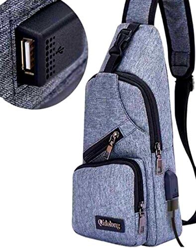 Inclined Shoulder Bag Backpack Single Shoulder Bag USB Charging Interface 2018 the Latest Canvas Unisex Gray