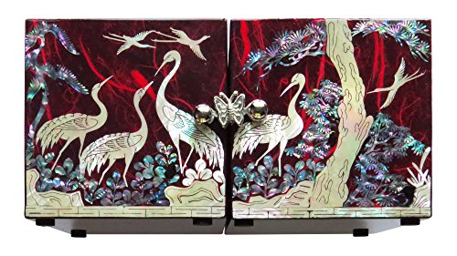 MADDesign-Jewelry-Box-Trinket-Organizer-Twin-Cube-Wood-Mother-of-Pearl-Inlay-Lacquered-Crane-Pine-Tree-Red