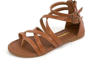 FUNKYMONKEY Girls Gladiator Strap Sandals Flat Fisherman Thong Cross Strappy Sandals