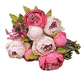 Kingfansion 1Bouquet 8 Heads Artificial Peony Silk Flower Leaf Home Wedding Party Decor (Hot Pink)