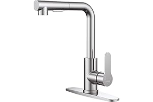 HURRAN Kitchen Faucets, Brushed Nickel Kitchen Faucet with Pull Down Sprayer and Deck Plate, Stainless Steel Commercial Utility Kitchen Faucets for Sink 3 Hole for Bar Rv Camper Laundry Outdoor Farmhouse
