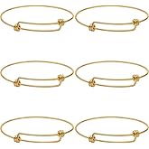 Beebeecraft 6Pcs Expandable Blank Bangle Bracelets Real 18K Gold Plated Stainless Steel Adjustable Wire Bracelets for Jewelry Making DIY Gift Crafts