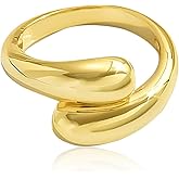HONGZUAN 14K Gold Plated Bypass Ring Open Adjustable Ring for Women Dainty Stackable Rings for Women