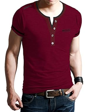 Mens Stretchy Premium Slim Fit Sport Henley/Vneck Embossed Shirt